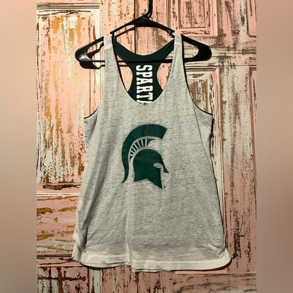 Spartan Women's white and Green reversable Tank Top